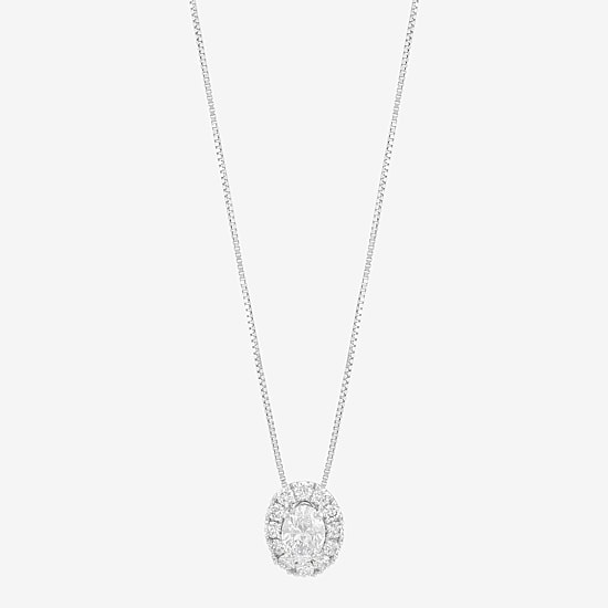 (H-I/Si2) Womens 1/2 CT. T.W. Lab Grown White Diamond Sterling Silver Oval 18 Inch Pendant Necklace