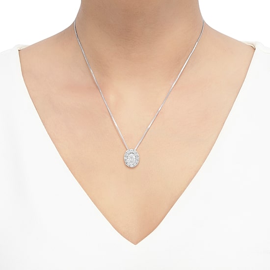 (H-I/Si2) Womens 1/2 CT. T.W. Lab Grown White Diamond Sterling Silver Oval 18 Inch Pendant Necklace