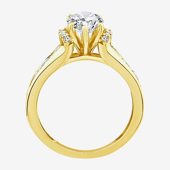 (F / Vs2) Womens 3 CT. T.W. Lab Grown White Diamond 10K Gold Marquise Side Stone Engagement Ring