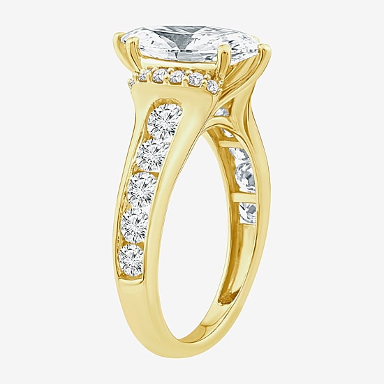 (F / Vs2) Womens 3 CT. T.W. Lab Grown White Diamond 10K Gold Marquise Side Stone Engagement Ring