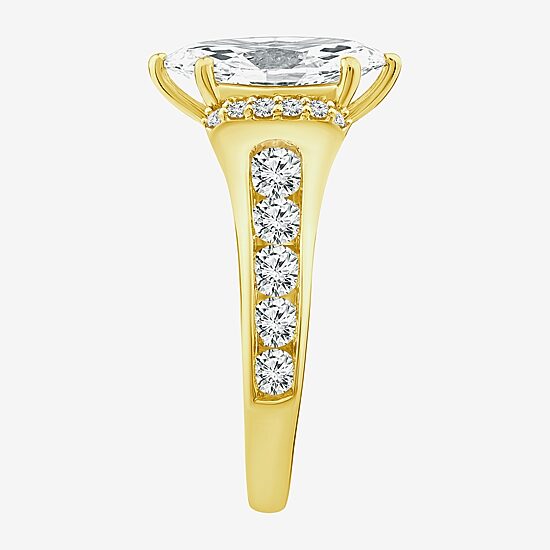 (F / Vs2) Womens 3 CT. T.W. Lab Grown White Diamond 10K Gold Marquise Side Stone Engagement Ring