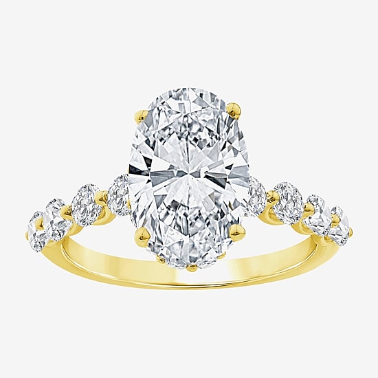 Signature By Modern Bride (F / Vs2) Womens 4 CT. T.W. Lab Grown White Diamond 10K Gold Oval Side Stone Engagement Ring
