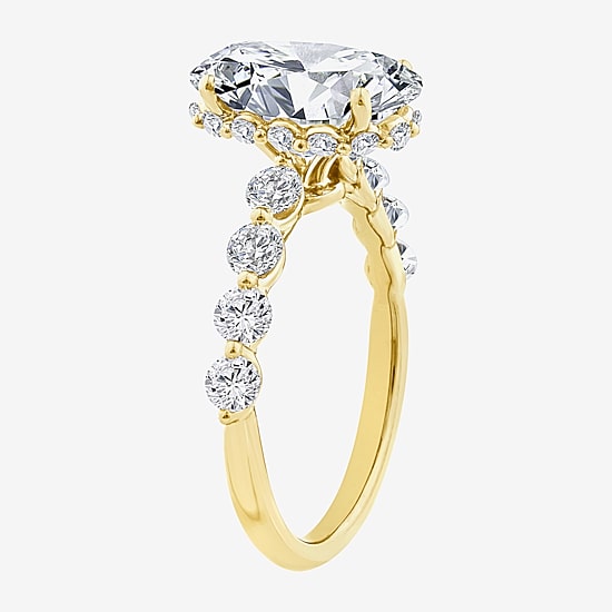 Signature By Modern Bride (F / Vs2) Womens 4 CT. T.W. Lab Grown White Diamond 10K Gold Oval Side Stone Engagement Ring