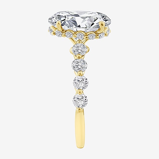 Signature By Modern Bride (F / Vs2) Womens 4 CT. T.W. Lab Grown White Diamond 10K Gold Oval Side Stone Engagement Ring