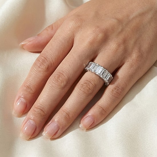 (F-G /Vs1-Vs2) Unisex Adult 5MM 6 CT. T.W. Lab Grown White Diamond 14K Gold Eternity Wedding Band