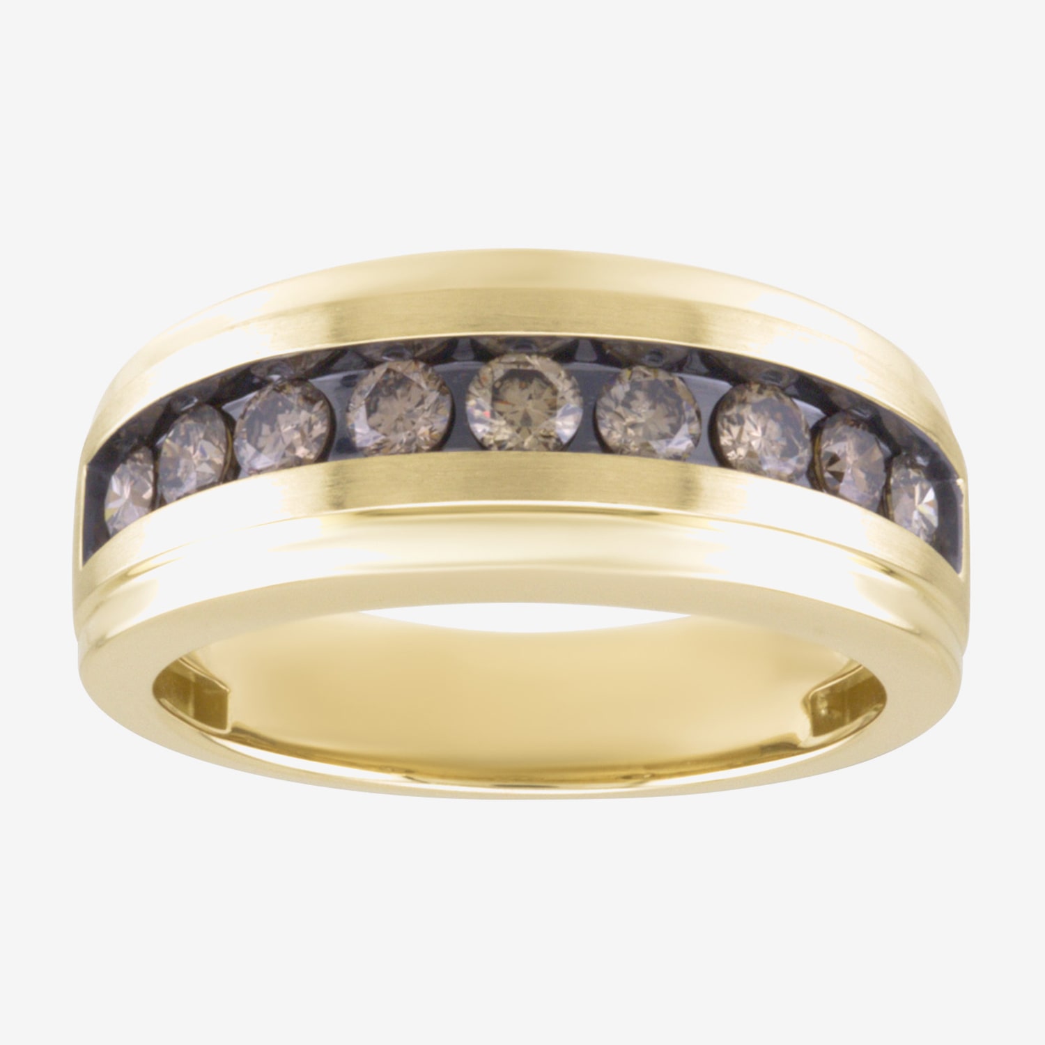 (Champagne / I2-I3) Mens 9M 1 CT. T.W. Genuine Brown Diamond 10K Gold Wedding Band