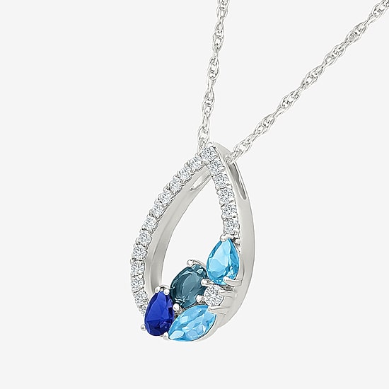 Womens Genuine Blue Topaz Sterling Silver Pear 18 Inch Pendant Necklace