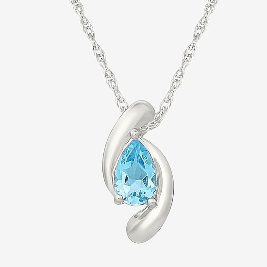 Womens Genuine Blue Topaz Sterling Silver Pear 18 Inch Pendant Necklace