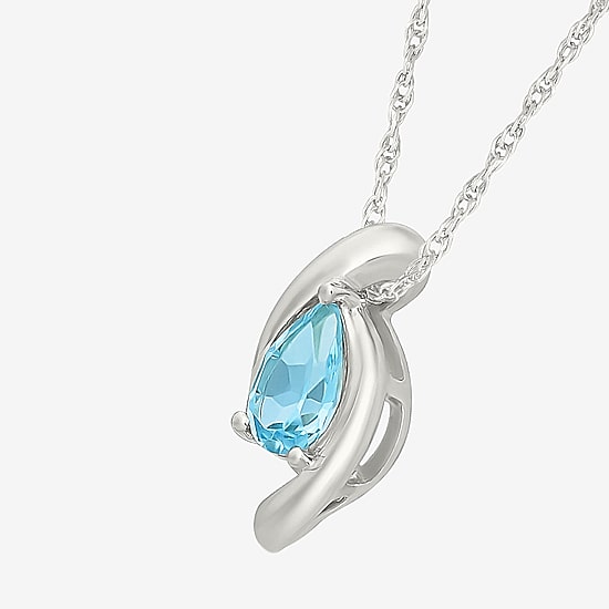 Womens Genuine Blue Topaz Sterling Silver Pear 18 Inch Pendant Necklace
