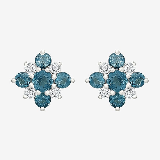 Genuine Blue Topaz Sterling Silver 10mm Stud Earrings