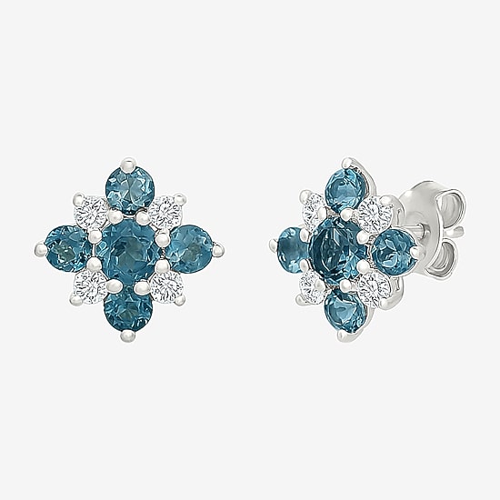 Genuine Blue Topaz Sterling Silver 10mm Stud Earrings