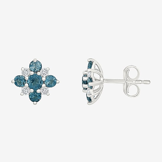 Genuine Blue Topaz Sterling Silver 10mm Stud Earrings