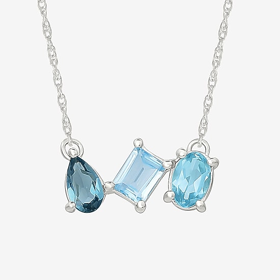 Womens Genuine Blue Topaz Sterling Silver 17 1/2 Inch Pendant Necklace