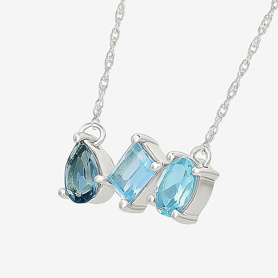 Womens Genuine Blue Topaz Sterling Silver 17 1/2 Inch Pendant Necklace