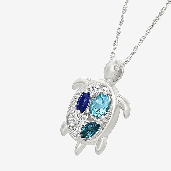 Womens Genuine Blue Topaz Sterling Silver 18 Inch Pendant Necklace