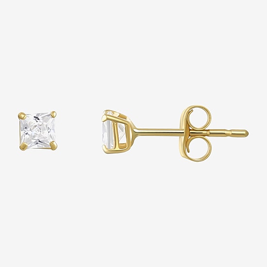 White Cubic Zirconia 14K Gold Stud Earrings