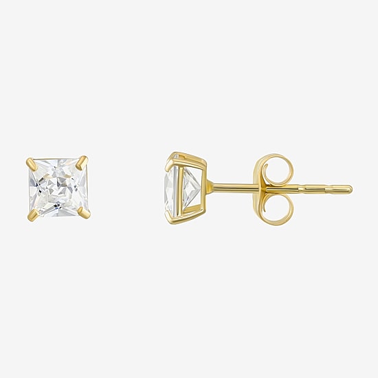 White Cubic Zirconia 14K Gold Stud Earrings