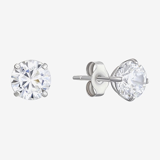 White Cubic Zirconia 14K Gold Round Stud Earrings