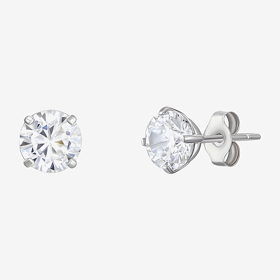 White Cubic Zirconia 14K Gold Round Stud Earrings