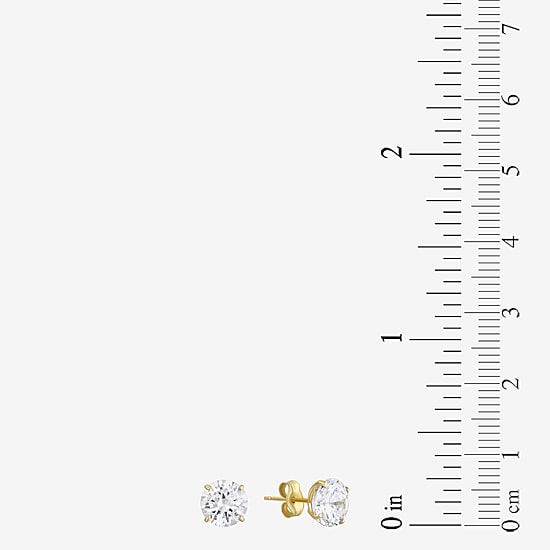 White Cubic Zirconia 14K Gold Round Stud Earrings
