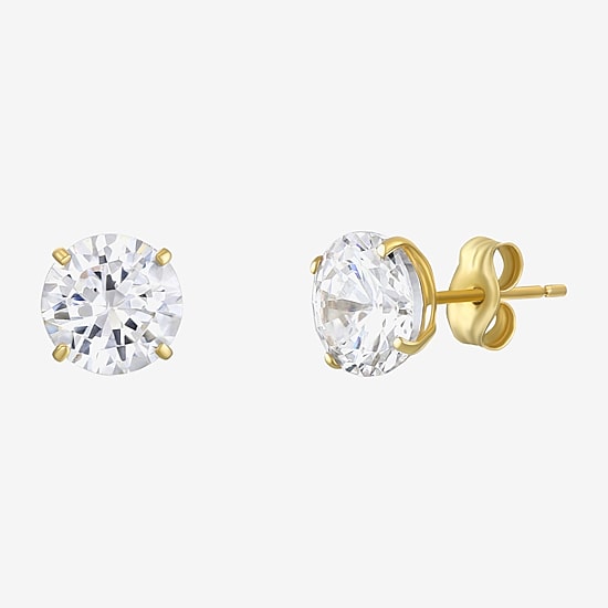 White Cubic Zirconia 14K Gold Round Stud Earrings