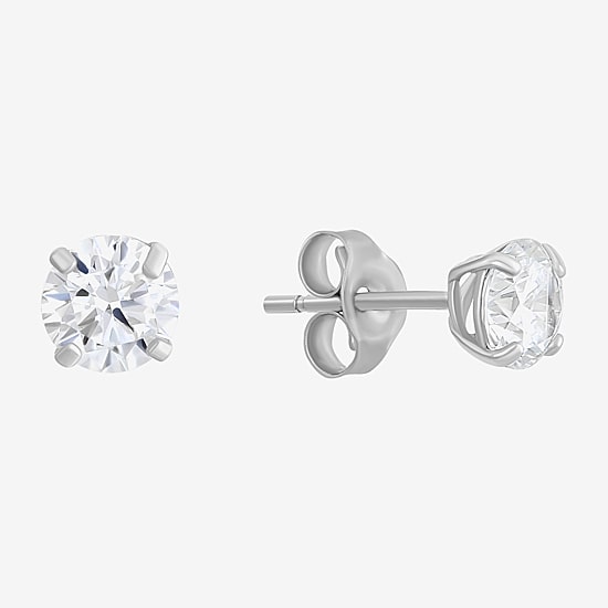 White Cubic Zirconia 14K Gold Round Stud Earrings
