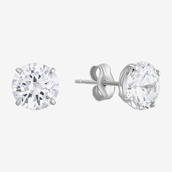 White Cubic Zirconia 14K Gold Round Stud Earrings