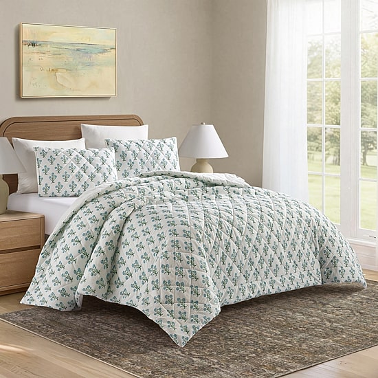 Laurel & Mayfair Paradise Stamp Floral 3-pc. Quilt Set