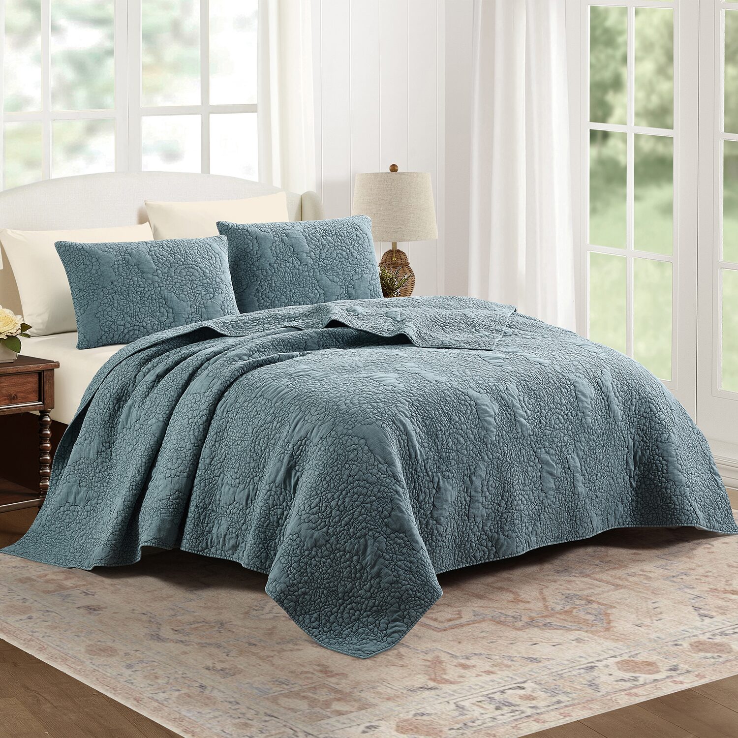spartina 449 Mystic Floral Solid Voile 3-pc. Quilt Set
