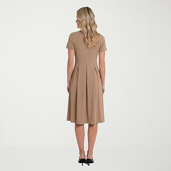 24seven Comfort Apparel Womens Midi Boat Neck Short Sleeve A-Line Dress