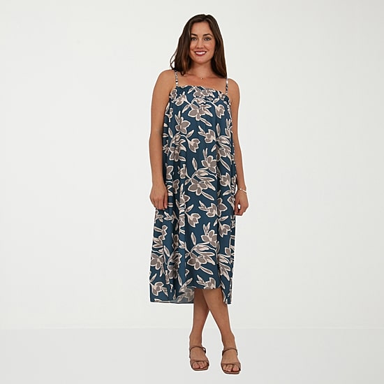 24seven Comfort Apparel Womens Square Neck Sleeveless Floral A-Line Dress