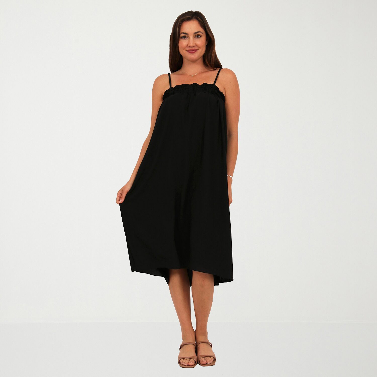 24seven Comfort Apparel Womens Square Neck Sleeveless A-Line Dress