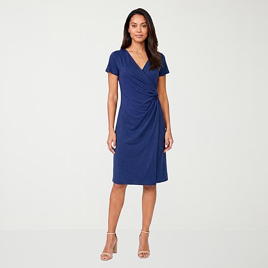24seven Comfort Apparel Womens Short Sleeve Wrap Dress