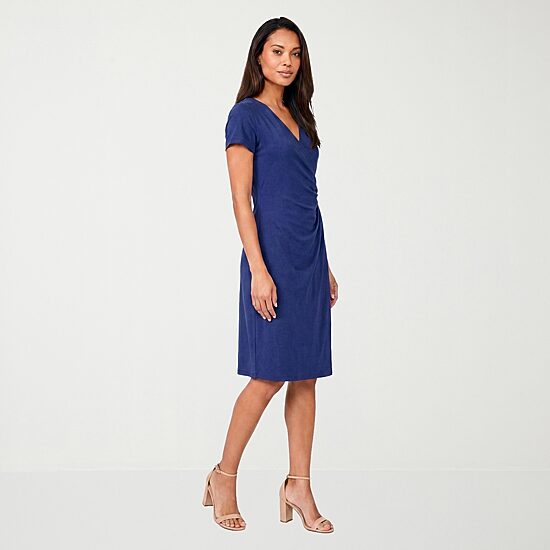 24seven Comfort Apparel Womens Short Sleeve Wrap Dress