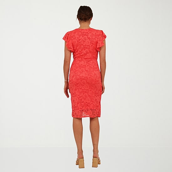 24seven Comfort Apparel Womens Midi V Neck Short Sleeve Casual Bodycon Dress