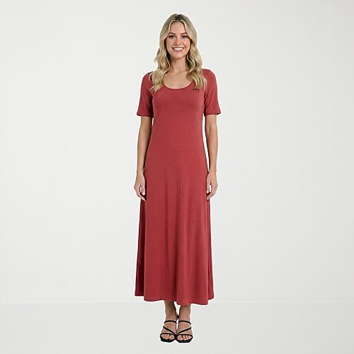 24seven Comfort Apparel Womens Scoop Neck Short Sleeve Maxi Dress, X-large, Brown