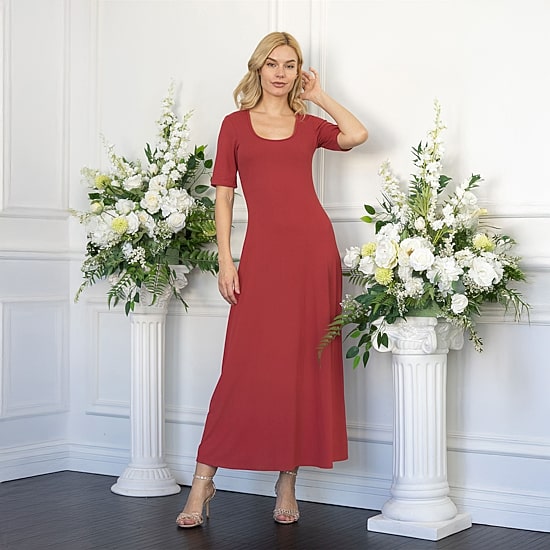24seven Comfort Apparel Womens Scoop Neck Short Sleeve Maxi Dress