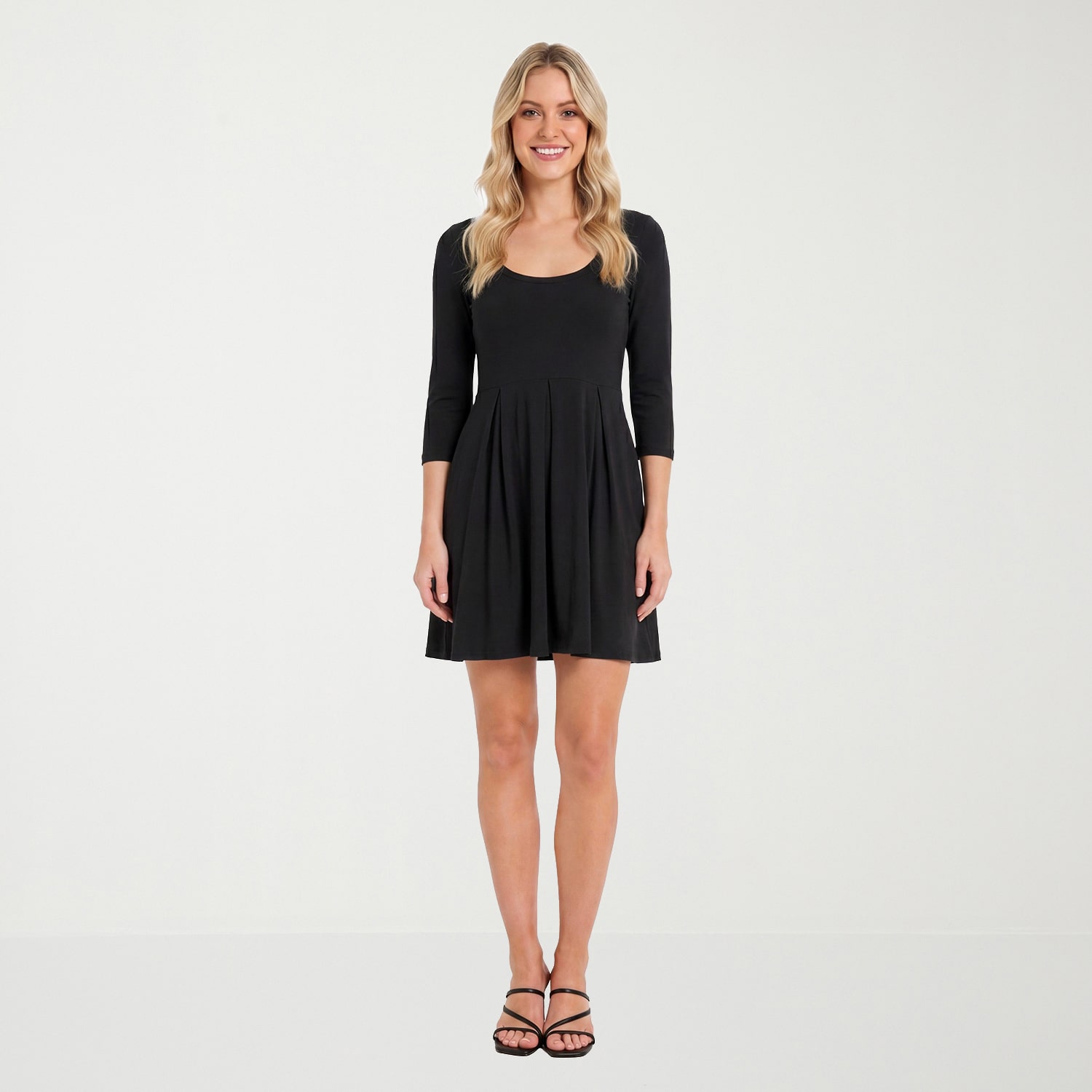24seven Comfort Apparel Womens Scoop Neck Long Sleeve Fit + Flare Dress