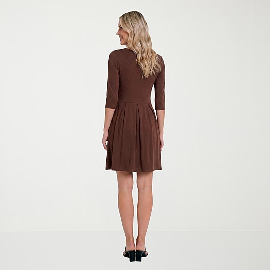 24seven Comfort Apparel Womens Scoop Neck Long Sleeve Fit + Flare Dress