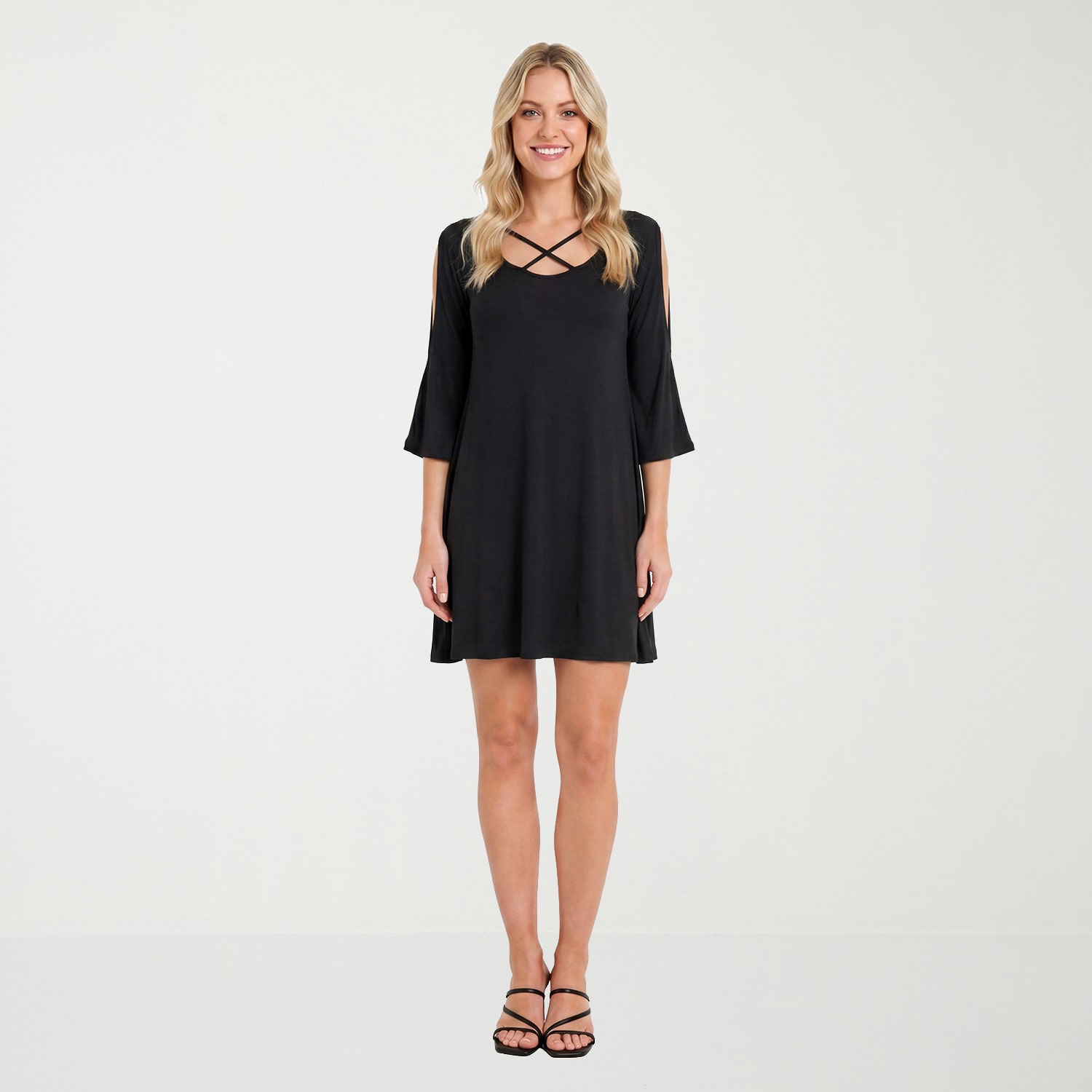 24seven Comfort Apparel Womens Scoop Neck Sleeveless Fit + Flare Dress