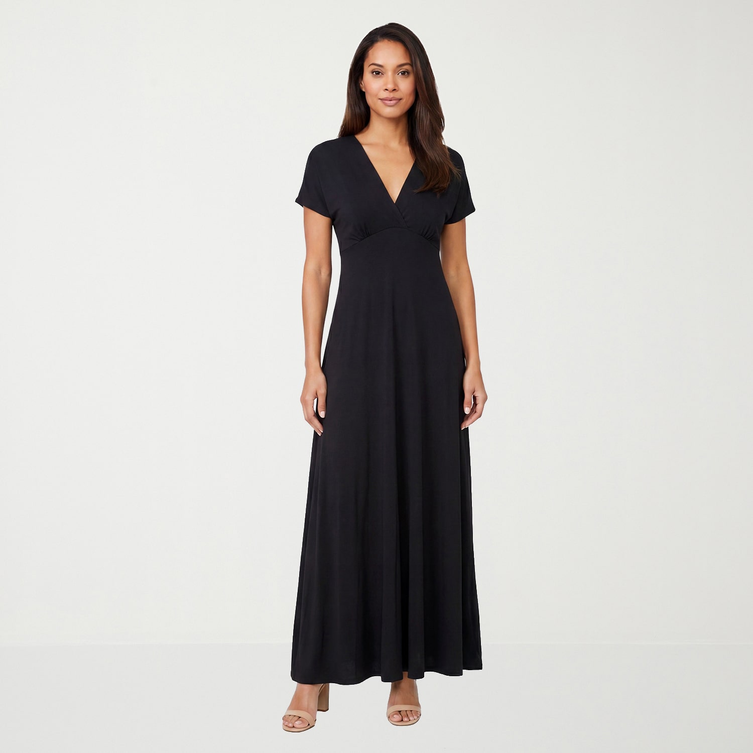 24seven Comfort Apparel Womens V Neck Short Sleeve Maxi Dress