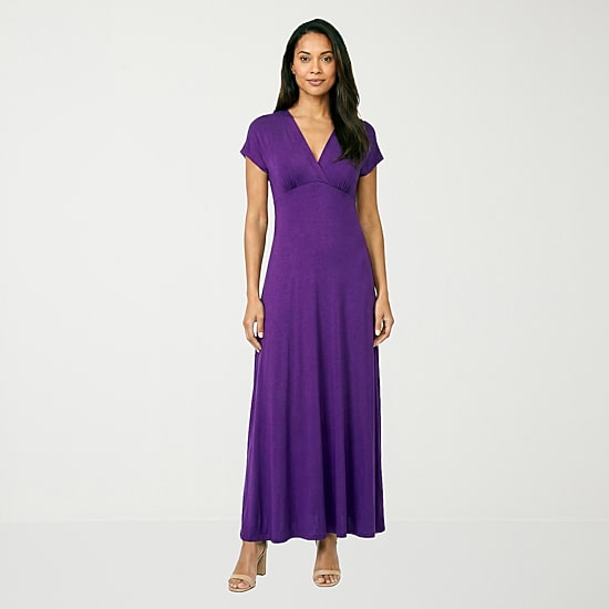 24seven Comfort Apparel Womens V Neck Short Sleeve Maxi Dress