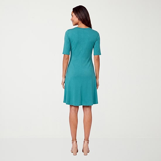 24seven Comfort Apparel Womens Scoop Neck Elbow Sleeve Fit + Flare Dress