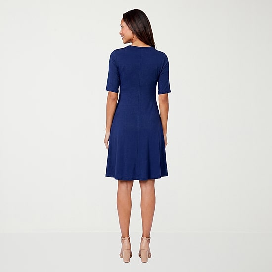 24seven Comfort Apparel Womens Scoop Neck Elbow Sleeve Fit + Flare Dress