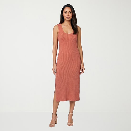 24seven Comfort Apparel Womens Midi Scoop Neck Sleeveless Casual Bodycon Dress