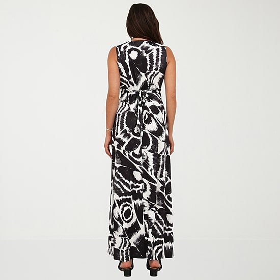 24seven Comfort Apparel Womens V Neck Sleeveless Paisley Empire Waist Dress