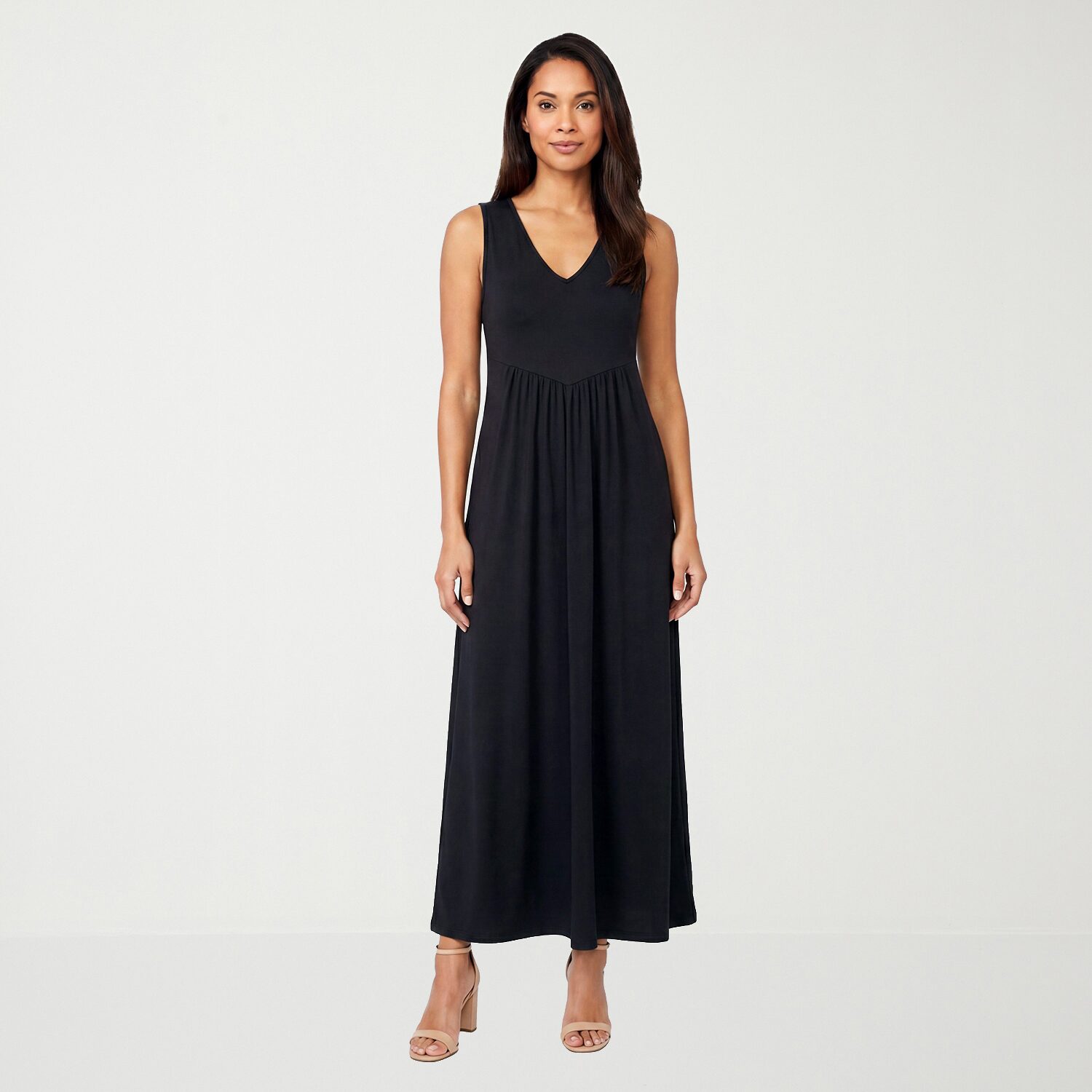 24seven Comfort Apparel Womens V Neck Sleeveless Maxi Dress