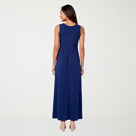 24seven Comfort Apparel Womens V Neck Sleeveless Maxi Dress