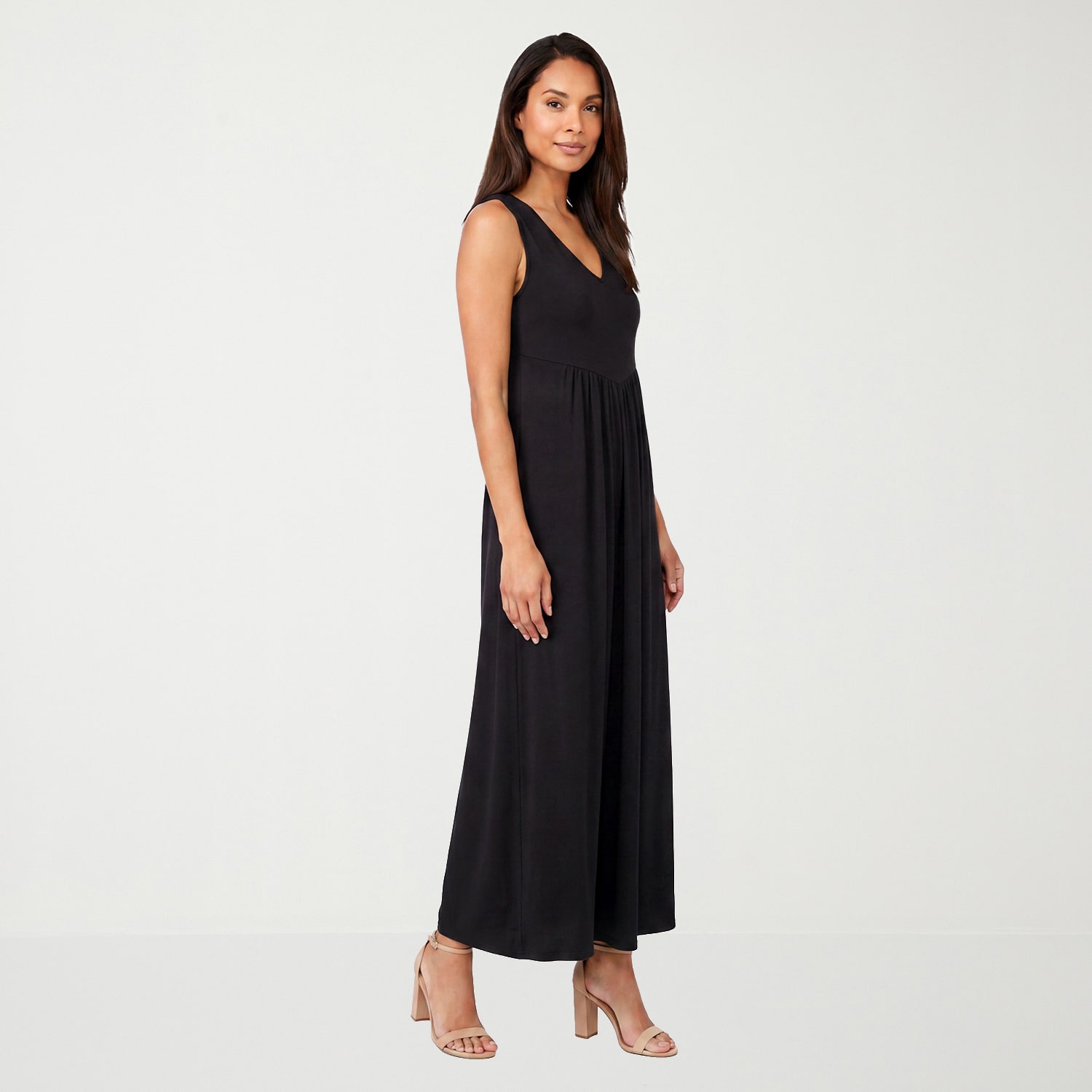 24seven Comfort Apparel Womens V Neck Sleeveless Maxi Dress