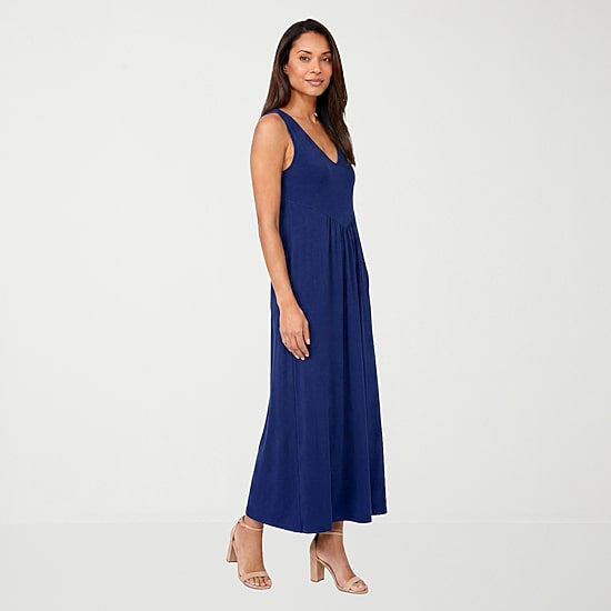 24seven Comfort Apparel Womens V Neck Sleeveless Maxi Dress